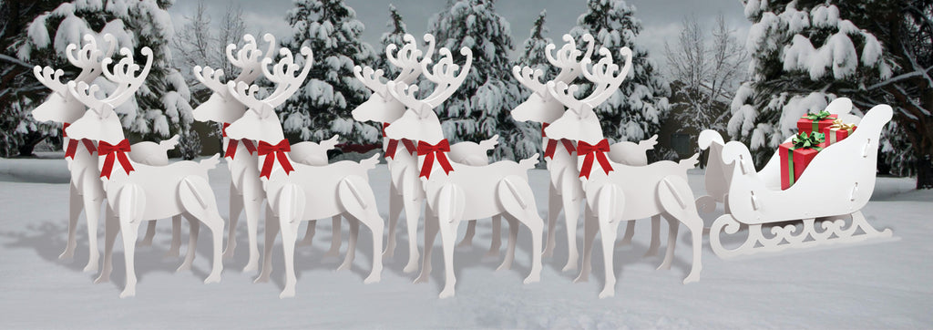 White Sleigh Combo + 8 Reindeer Combo