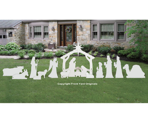 Complete Medium White Outdoor Nativity Scene
